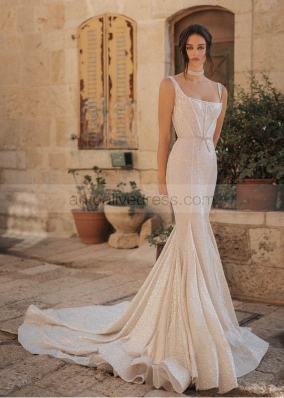 Square Neck Silver Glitter Wedding Dress Square Neck Silver Glitter Wedding Dress